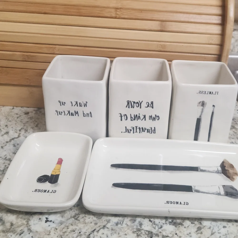 White Ceramic Vanity Set with Makeup Design